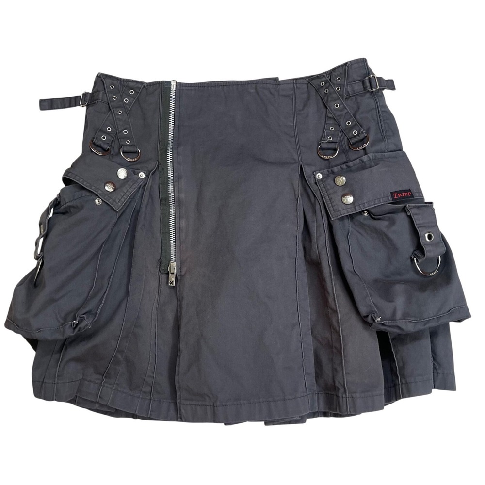 Tripp NYC Daang Goodman Mens Gothic Cargo Kilt Black Pleated Size L D-Rings